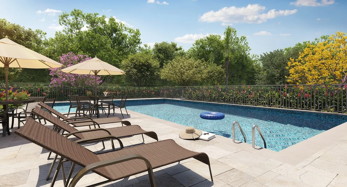 Piscina e deck no Vale das Tulipas